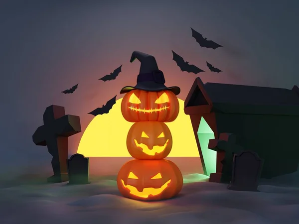 Render Happy Halloween Day Background Night Scene Cute Spooky Design — Fotografia de Stock