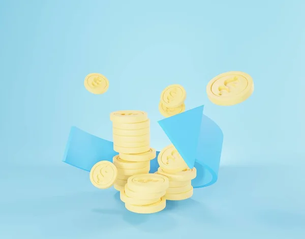 三维渲染的金币堆积起来为目标存钱概念 最小的胶水场景 增长金融模式 — 图库照片