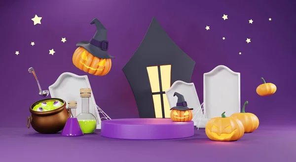 Render Happy Halloween Day Background Night Scene Cute Spooky Design — Fotografia de Stock