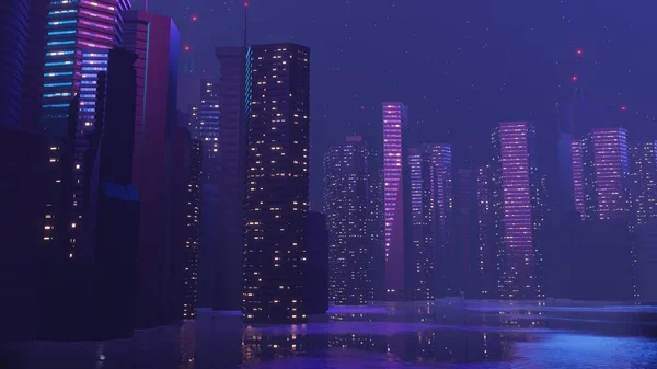Καθιστούν Cyber Πανκ Νύχτα Έννοια Τοπίο Της Πόλης Φως Που — Φωτογραφία Αρχείου