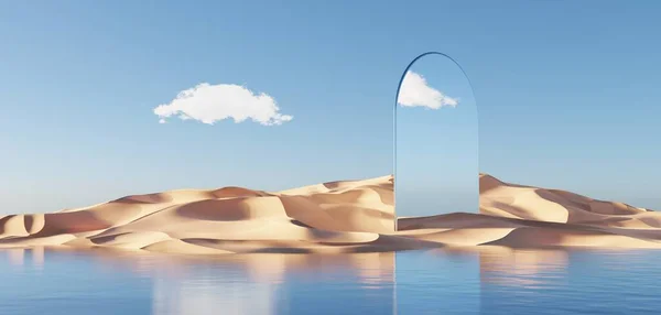 Abstract Dune Cliff Sand Metallic Arches Clean Blue Cloud Sky — Foto de Stock