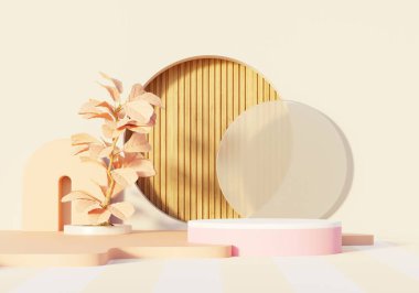 3D sunum ve reklam için soyut podyum platformunu hazırlayın. Temiz dizaynlı minimum sahne arkaplanı. Model için boş kaide. Kozmetik için pastel renkli boş sahne.
