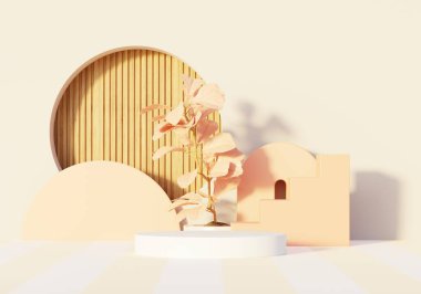 3D sunum ve reklam için soyut podyum platformunu hazırlayın. Temiz dizaynlı minimum sahne arkaplanı. Model için boş kaide. Kozmetik için pastel renkli boş sahne.