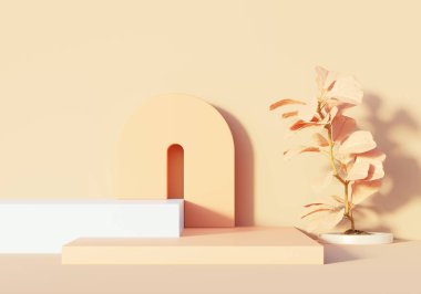 3D sunum ve reklam için soyut podyum platformunu hazırlayın. Temiz dizaynlı minimum sahne arkaplanı. Model için boş kaide. Kozmetik için pastel renkli boş sahne.