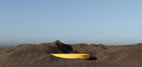 Abstract Dune Cliff Sand Metallic Podium Stand Platform Surreal Desert — Foto Stock