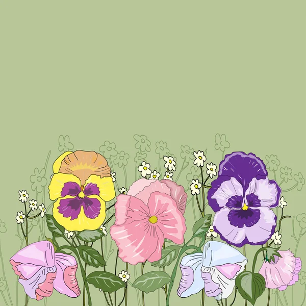 Floral achtergrond met altviool en madeliefjes — Stockvector