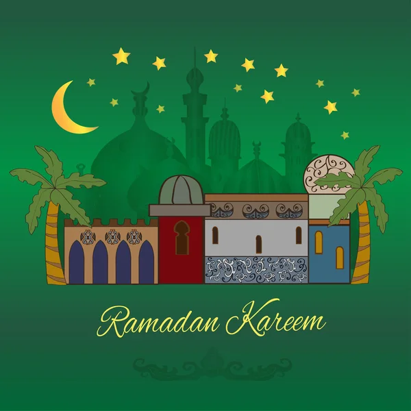 Рамадан Карим приветствие в зеленом — стоковый вектор