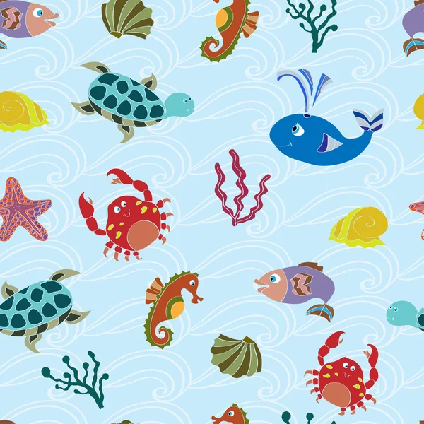 Motif sans couture avec les animaux de mer — Image vectorielle