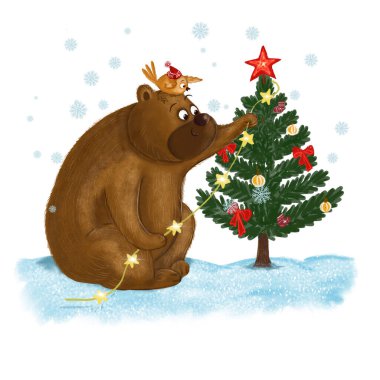 Ayı ve kuş süsleme Noel ağacı