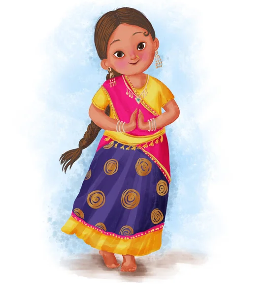 Маленька Дівчинка Традиційному Інді — стокове фото