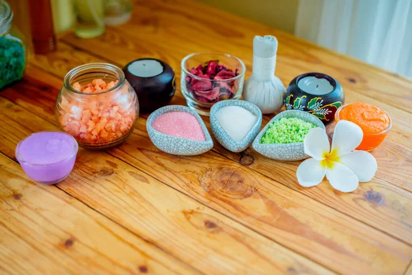 Ancient Method Thai Herbs Ingredients Traditional Skin Scrubs Table Background — Stock fotografie
