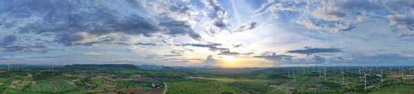 Panorama Luftfoto Landskabet Vindmøller Landbrug Felter Forskellige Udvalg Høst Udsigt - Stock-foto