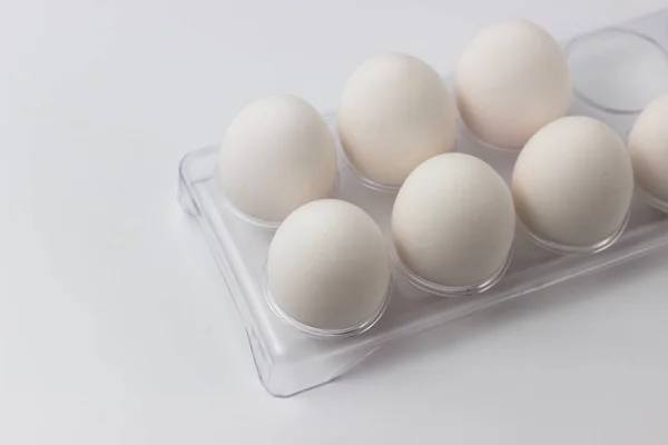 Chicken Eggs Tray White Background Ingredients Cooking — Foto Stock