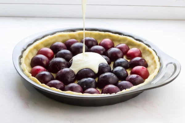 Tarte Prune Crème Sure Tarte Sablée — Photo