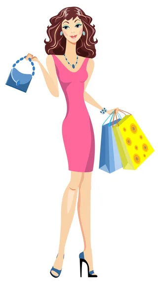 Fashion girl with bags — Stock Vector