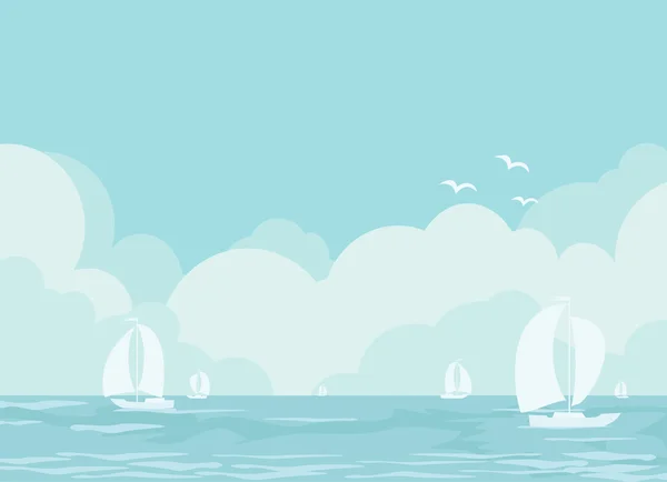 Морской пейзаж с лодками — стоковый вектор