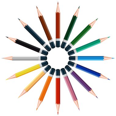 bir daire içinde renkli kalemler