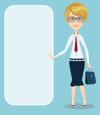 bir evrak çantası, mavi arka plan ile kadın