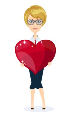 beyaz zemin üzerinde bir kalp ile kadın