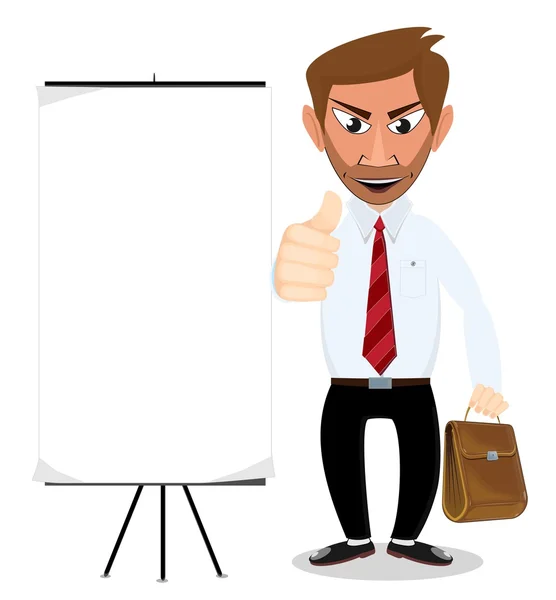 Businessman with a poster, vector — Stock Vector