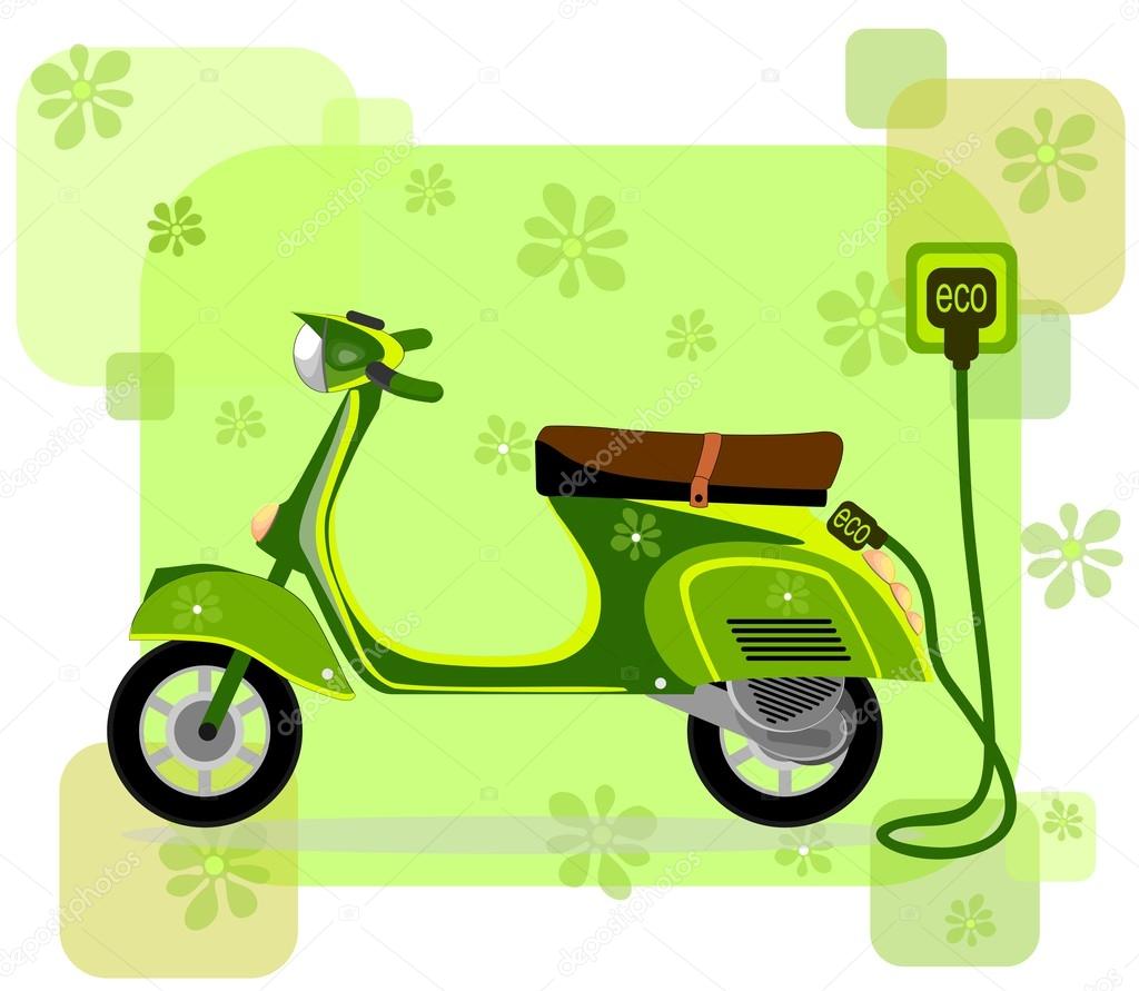 Electric moped, charging via cable ,vector