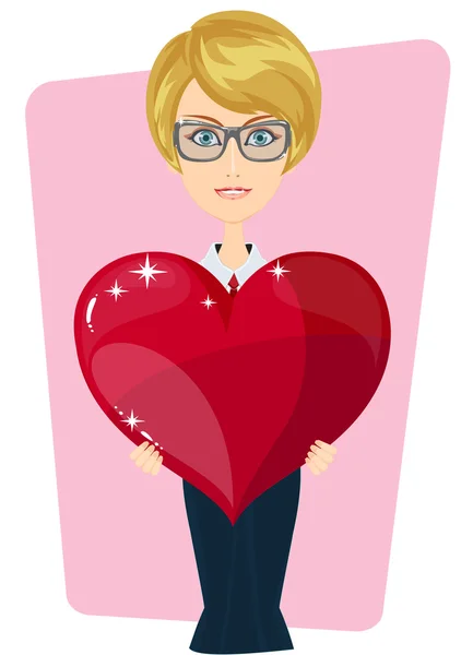 Mujer con corazón — Vector de stock