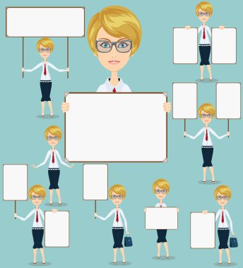 iş kadını ile metin, afişlerini ayarla