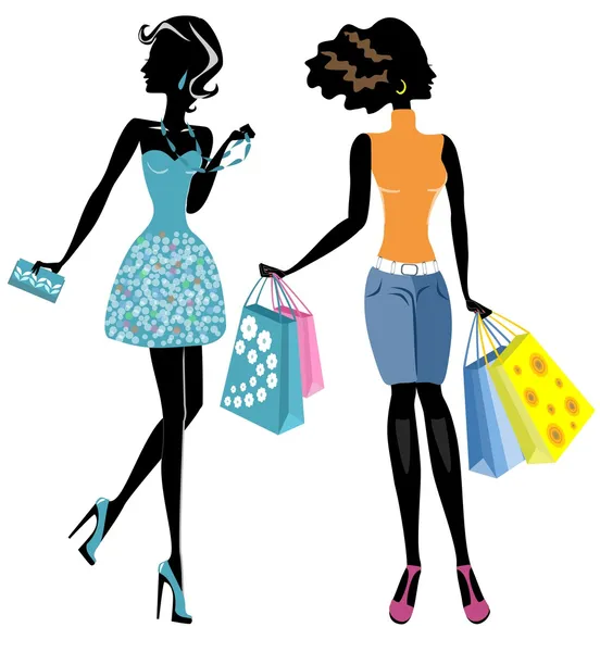 Two fashionable girls with packages — Stock Vector
