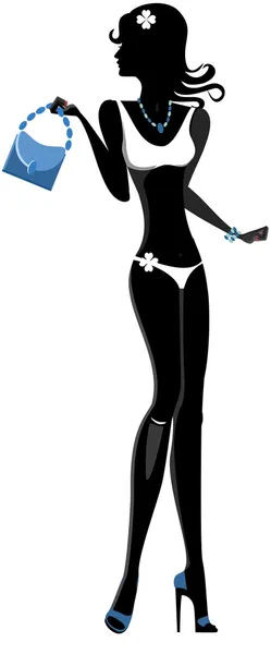 Mujer negra en traje de baño con bolso. Silhouette.Vektor — Vector de stock