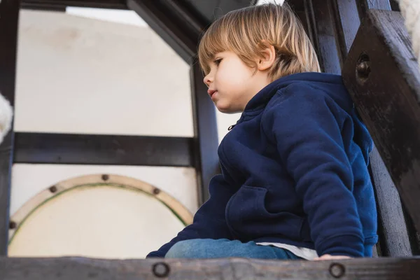 Cute Little Caucasian Year Old Boy Child Playing Playground Outdoors — Stock Photo, Image