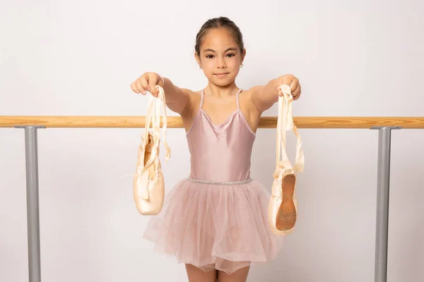 Ballet Dancer Girl Pink Pointe Tutu Isolated White Background Education — Zdjęcie stockowe