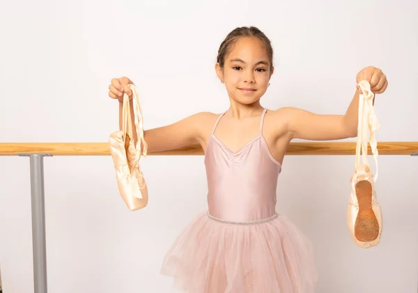 Beautiful Little Ballerina Standing Isolated White Background — Photo