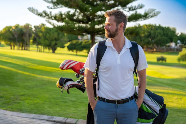 Young Handsome Man Course Carrying Golf Bag — Stok fotoğraf