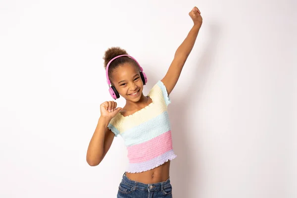 Cheerful Young African American Woman Girl Posing Isolated White Background — Stock Photo, Image