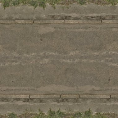 Old, seamless texture of asphalt road with very rough surface and vegetation at edges. clipart