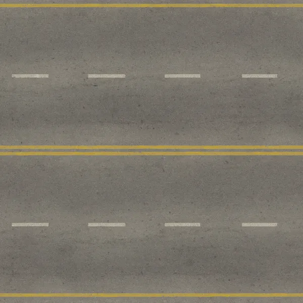 Seamless texture of grey, slightly worn road with yellow and white stripes. — Stock Photo, Image