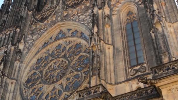 Saint Vitus Cathedral (religious building): front, outside - view on towers — Stock Video