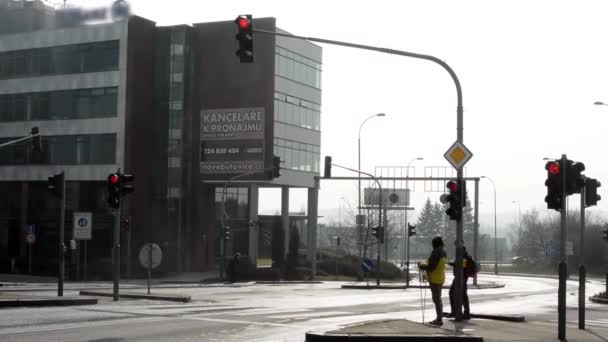 Timelapse van een druk kruispunt in de stad. — Stockvideo