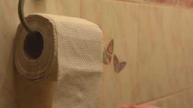 yandan (genç erkek) Tuvalette tuvalet kağıdı almak