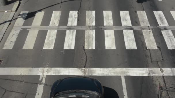 Cars waiting at traffic lights and then go via the pedestrian crossing — Stock Video