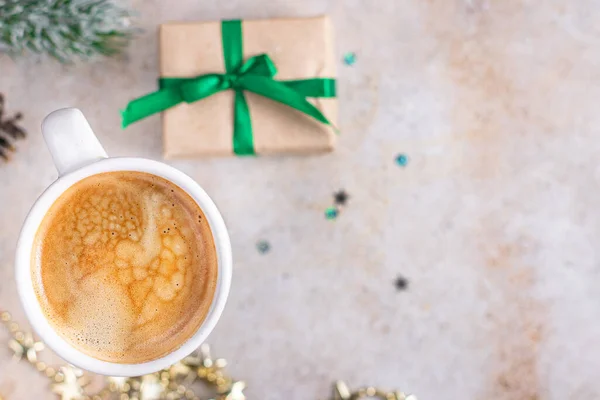 Karácsony Kávé Édes Forró Ital Háttér Újév Ünnep Desszert Étkezés — Stock Fotó