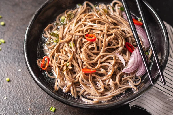 Zaru Soba Buckwheat Noodles Soba Fresh Portion Meal Snack Table — Stock Photo, Image