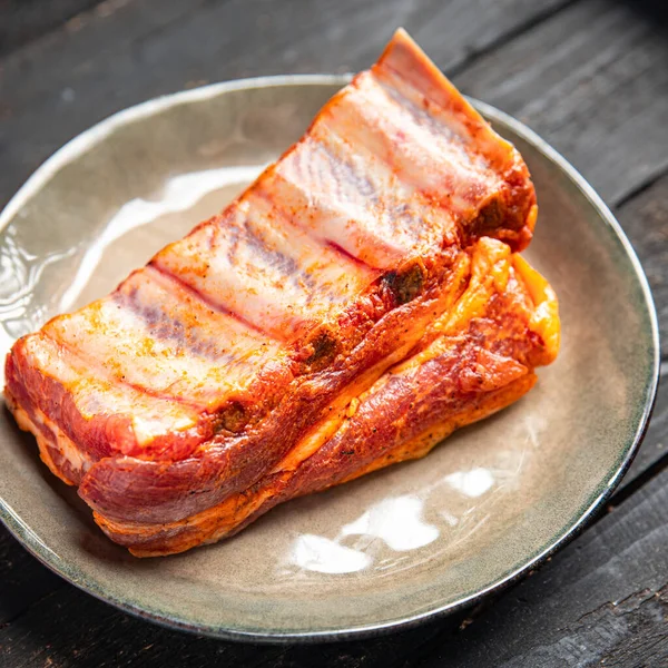 Costelas Cruas Carne Fresca Carne Porco Tempero Paprika Refeição Lanche — Fotografia de Stock