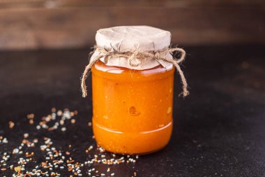 balkabağı reçeli boş konserve yemek tarifi tatlı tatlı yemek atıştırmalığı masanın üzerinde fotokopi alanı arka plan kırsal 