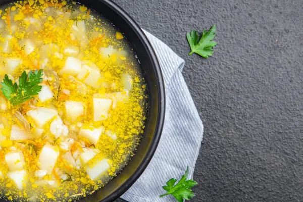 Soupe Riz Avec Des Légumes Prêts Manger Collation Sur Table — Photo