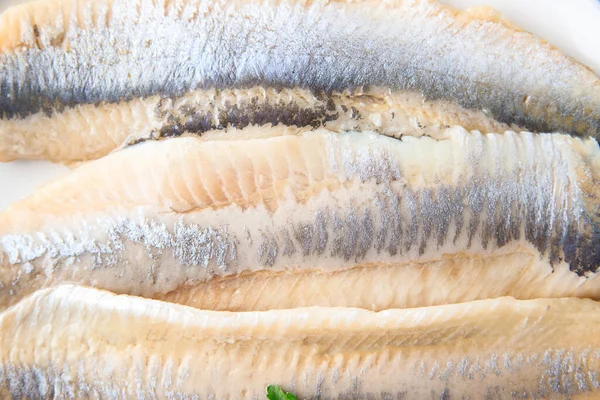 Arenque Pescado Filete Mariscos Una Porción Lista Para Comer Aperitivo — Foto de Stock