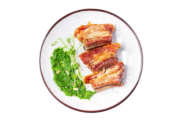 Costelas Grelhar Porco Frito Carne Vaca Gordura Comida Picante Refeição — Fotografia de Stock
