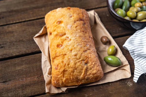 Ciabatta Pão Receita Italiana Porção Fresca Pronta Para Comer Refeição — Fotografia de Stock