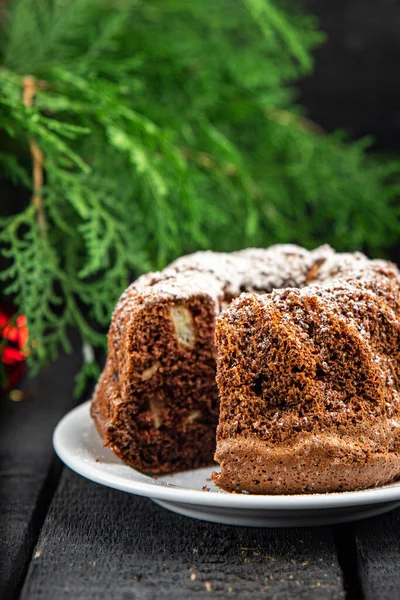 Рождественский Торт Сладкие Домашние Торты Десерт Новогодний Шоколадный Бисквит Корм — стоковое фото
