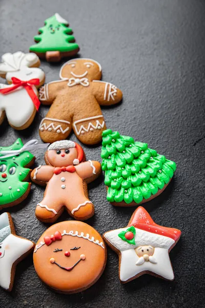 Gingerbread Table Shape Christmas Tree Cookies New Year Homemade Cakes — Stock Photo, Image